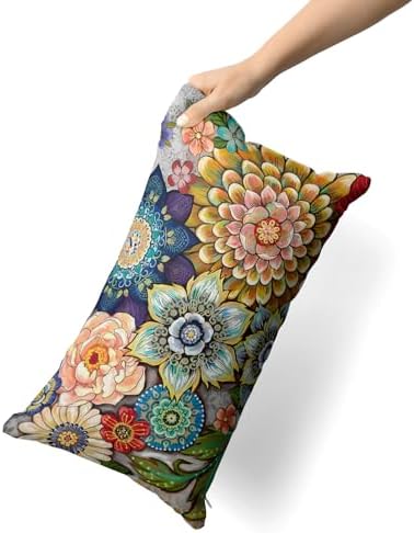 Snycler Boho Floral Throw Pillow Covers Set of 2 Colorful Boho Flower Decorative Cushions Pillowcase for Bedroom Sofa Home Decor, 12x20 Inch, Velvet, Short Plush - Image 3