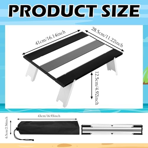 CroBlissful Beach Table Folding Camping Portable Table Striped White Aluminum Side with Carry Bag for Summer Camping Picnics and Outdoor Activities(16x11x5 in,Gray) - Image 2
