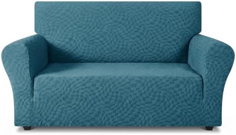 ZNSAYOTX 1 Piece Stretch Loveseat Covers for 2 Cushion Couch (55"-71"), New Plaid Couch Cover with Non-Slip Buckle for Dog Pets, Soft Cozy Washable Sofa Slipcover Form Fit Protector, Teal by ZNSAYOTX