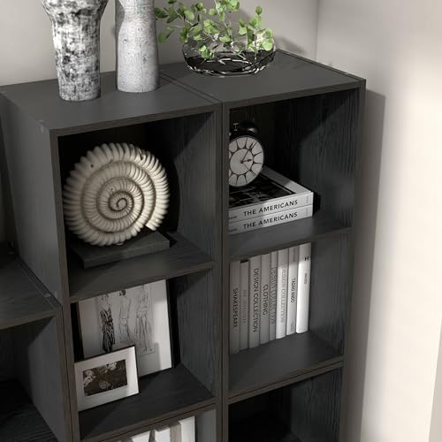 Homes: Inside + Out Apexa 2-Cube Storage Organizer Shelves, Stackable Wood Bookcase Fits Cubby Bins for Organization, Dorm Teen Room Decor & Home Office, Black - Image 4