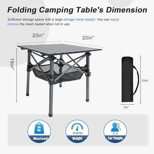 Folding Camping Table, Portable Lightweight Beach Tables for Sand Foldable, Aluminum Roll-up Folding Square Table for Outdoor Camping, Picnic, Card, Travel - Image 3