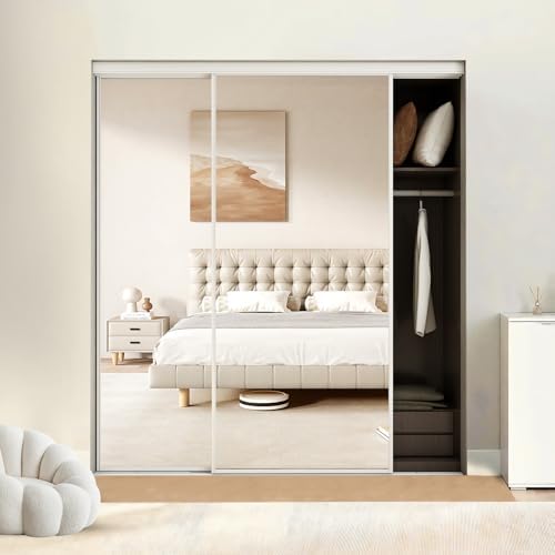 BARNSMITH 72 x 80 Inches Mirrored Closet Door, One Side Mirror with Top & Bottom Track Kits, 2-Panels Steel Frame Sliding Mirror Closet Door, Easy to Install by BARNSMITH