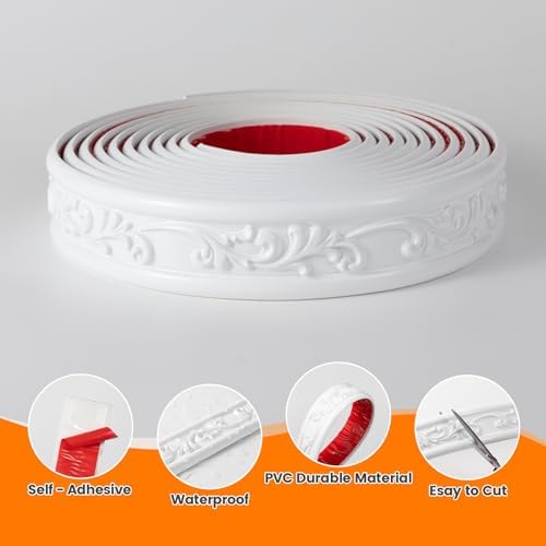 Peel and Stick PVC Crown Molding Trim, 16.4 Ft x 1.8" Flexible Self Adhesive Wall Trim, Decorative Molding Strip for Mirror Frame Baseboard Cabinet Home Decor (White) - Image 3