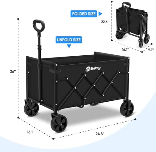Sekey Lightweight Collapsible Wagon, 220 lb Capacity, Quick-Fold Cart - Image 7