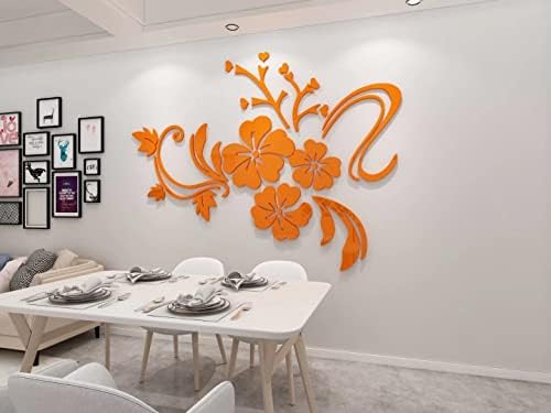 Wall Stickers 3D Flower Mirror - Family Wall Decals Living Room Wall Decor Mirror Stickers for Walls Decor Living Room Home Decorations Room Decor for Sofa Bedroom Mirror Decals (Orange L:59*78 inch) by guangmu