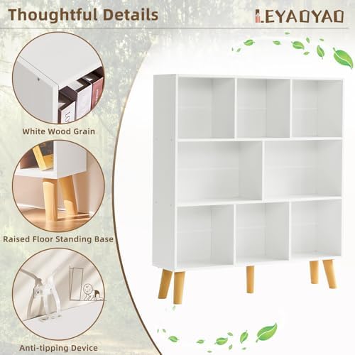 LEYAOYAO 8 Cube Bookshelf, Mid-Century Modern Book Shelf with Legs, White - Image 5
