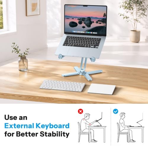 OMOTON LA10 360° Rotating Laptop Stand Riser Foldable for Desk, Sky Blue - Image 4