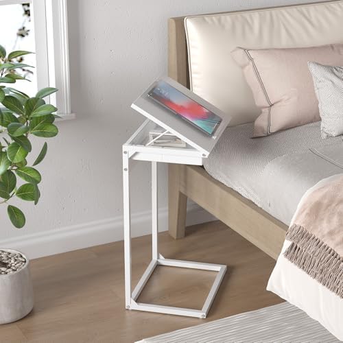 sthmec C Shaped End Table with Charging Station,45° Tiltable Adjustable Flip Top Side Table Set of 2,Small C Table Set 2 for Small Spaces,Slide Under Couch Sofa Bedside Table Living Room,White - Image 7