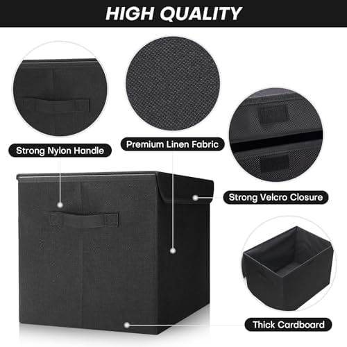 Bagnizer Large 42 Quarts Fabric Storage Bins with Lids [2-Pack] Linen Collapsible Foldable Storage Cubes, Closet Organizer Containers boxes with Handles for Home Office (16.7 x 12 x 12, Black) - Image 4
