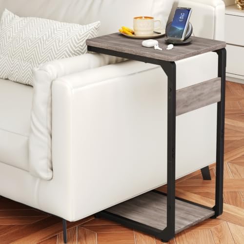 Wood Pedestal Small Sofa Side Table for Couch, C Shaped End Table ET-YB-GY1 - Image 6