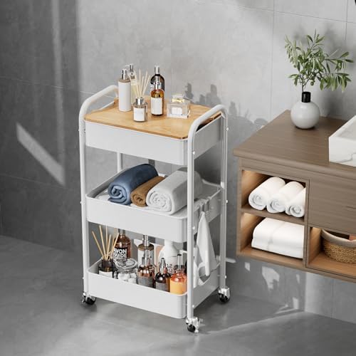 3-Tier Rolling Cart with Table Top, Metal Utility Cart on Wheels - Image 6