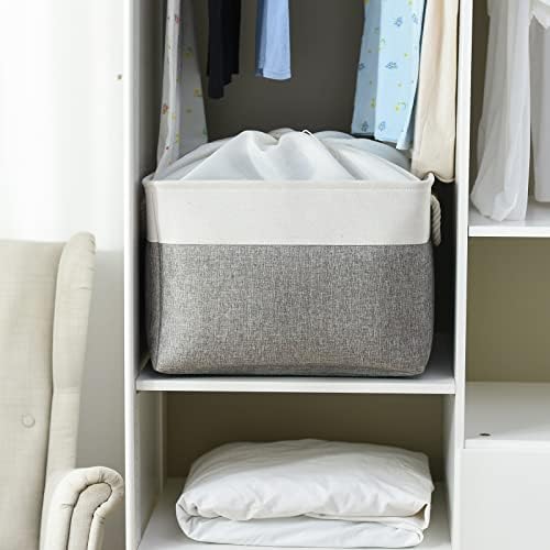 TheWarmHome Storage Bins Baskets for Organizing, 20.5L×15.7W×13.8H 3 Pack Sturdy Fabric Storage Basket W/Handles, Decorative Foldable Storage Baskets for Shelves Closet Nursery Toy (White & Grey) - Image 2