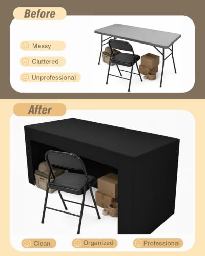 2 Pack Black Open Back Fitted Tablecloth Rectangle for 4ft Table - Image 4
