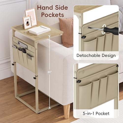 Vagusicc C Shaped End Table, 32'' Tall Side Table for Couch, Adjustable Height Small Couch Side Table for Small Spaces, End Table Slide Under Sofa Table TV Tray Table Arm Table for Living Room - Image 5