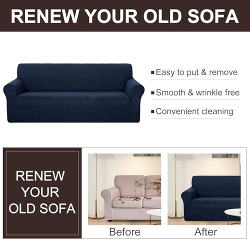 U-NICE HOME Stretch Couch Cover Slipcover for 3 Cushion Sofa, Navy - Image 5