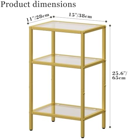 Glass Side Table, Tempered Glass End Table, 3-Tier Nightstands with Open Shelves, Small Coffee Table with Modern Style, Accent Table Small Table Sofa Table for Living Room, Bedroom, Gold - Image 3