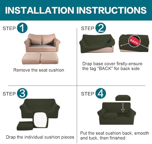 Turquoize 3 Piece Sofa Covers for 2 Cushion Couch Sofa Slipcover Soft Couch Cover for Dogs-Washable Sofa Furniture Cover with 2 Individual Cushion Covers, Thick Jacquard Fabric (Loveseat, Olive) - Image 6