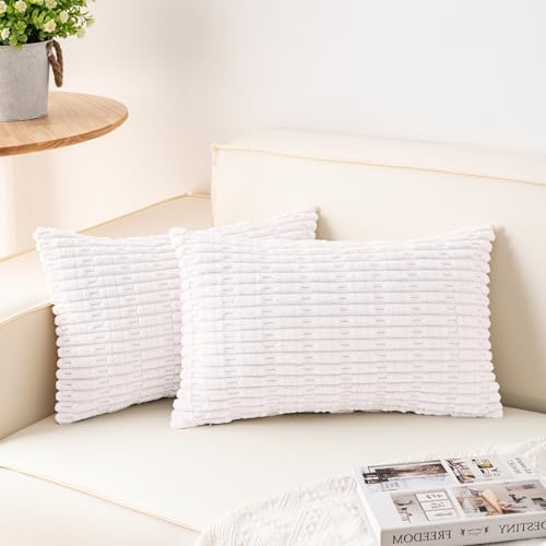 Aegero Pack of 2 Corduroy Decorative Throw Pillow Covers 12x24 Inch,White by Unknown