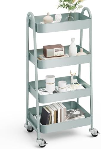 OLIXIS Metal 4 Tiers Rolling Storage Utility Cart with Lockable Wheels by OLIXIS