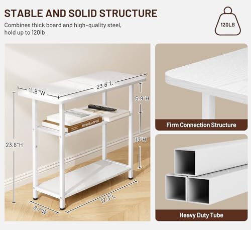 SLEEPING LAMB Side Table for Living Room, 3-Tier End Table for Small Space with Wide Storage Tabletop, Elegant White Narrow Nightstand for Bedroom, Sofa Couch - Image 3