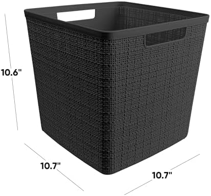 Curver Set of 4 Large Cube 17L Jute Decorative Plastic Organization and Storage Baskets - Perfect Bins for Home Office, Closet Shelves, Kitchen Pantry and All Bedroom Essentials, Black - Image 2
