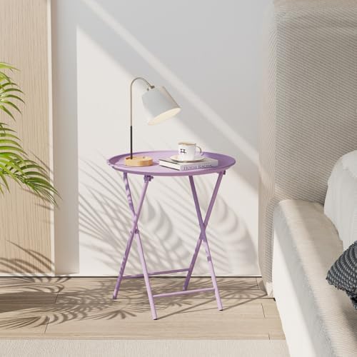 Garden 4 you Folding TV Tray Table, Metal Round Side Table, Purple Dinner Table with Metal Frame, Modern Outdoor Tray Table for Living Room, Bedroom, Patio & Small Spaces, 2 Packs - Image 7