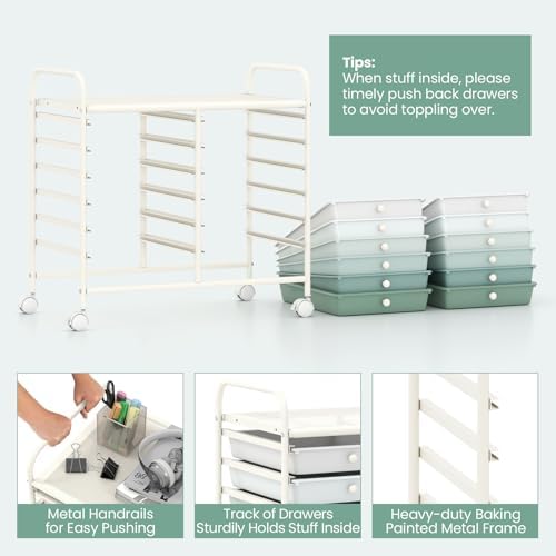 Giantex 12 Drawers Rolling Cart, Mobile Storage Drawer Cart, Classroom Organizer Cart for Office School Supplies Tools Scrapbook Paper Craft Small Printer, Utility Cart on Wheels, Green Gradient - Image 5