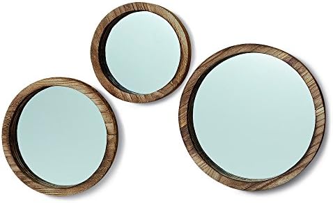 The Rustic Boho Chic Porthole Mirror Trio, Set of 3 - 10, 12 and 13 ¾-Inches Diameter, Glass and Sustainable Wood, By Whole House Worlds by NaginaInternational