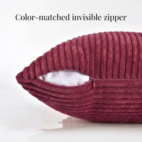 Fancy Homi 2 Packs Burgundy Long Lumbar Decorative Throw Pillow Covers 12x24 Inch for Couch Bed Sofa, Rustic Farmhouse Boho Home Decor, Soft Striped Corduroy Rectangle Accent Cushion Case 30x60 cm - Image 3