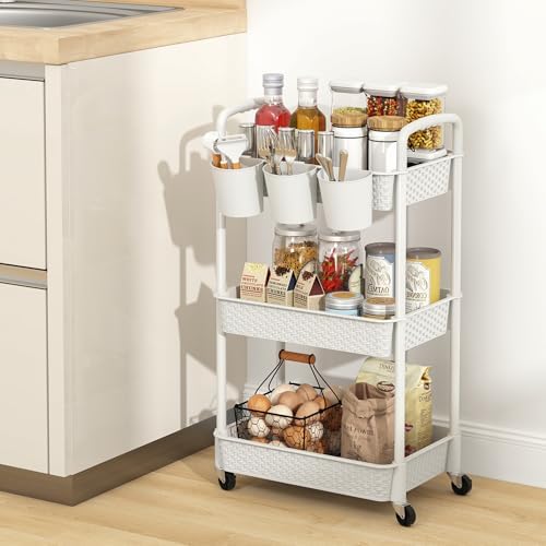 MOYIPIN 3-Tier Plastic Rolling Utility Cart with Handle,White - Image 7