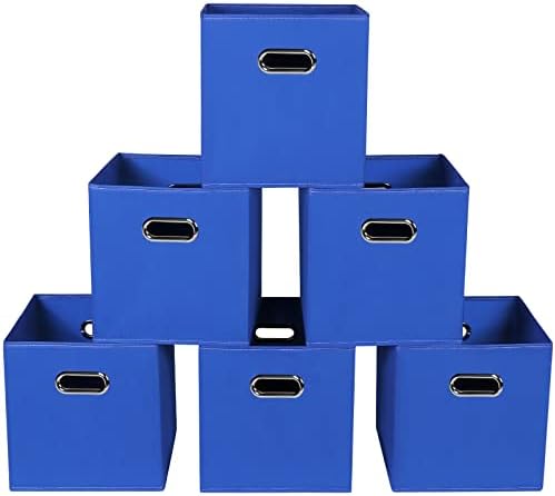 Fabric storage bins Cubes, Fabric Cube Organizer with Handle, Foldable Cube Bins for Cloth or Accessary Storage, 11x11x11, Set of 6, (Dark Blue) by Yunkeeper