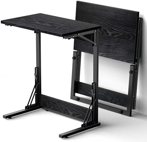 Tatub 24" TV Tray Table Set of 2, Folding C Shaped End Table, Small Sofa Side Laptop Desk for Living Room, Black by Tatub