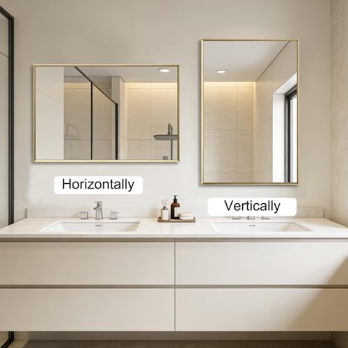 Bathroom Mirror for Wall, 24x16 Inch Framed Vanity Mirror Brushed Gold - Image 7