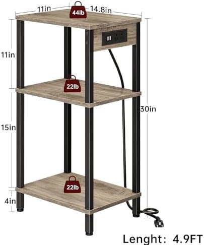 Tall Side Table with Charging Station, 30 Inch Tall End Tables Living Room - Image 3