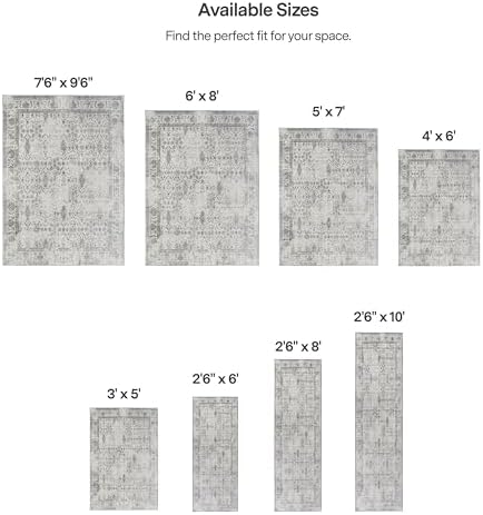 ReaLife Rugs Machine Washable Area Rug Runner - Living Room Bedroom Bathroom Kitchen Entryway Office - Padded Low Pile Stain Resistant Premium - Boho Farmhouse Vintage - Noor - Ivory Grey 2'6" x 8' - Image 2