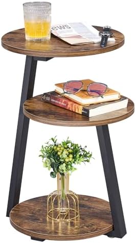 BEWISHOME Small Round Side Table, 3-Tier End Table with Storage Shelves by BEWISHOME
