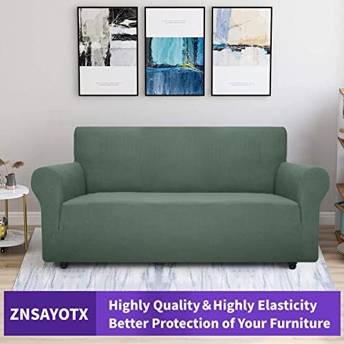 ZNSAYOTX Super Stretch Couch Cover (72"-92") Universal Sofa Covers with Elastic Bottom, Dog Cat Pets Friendly Washable Furniture Protector Fitted Sofa Slipcovers Stay in Place (Pea Green, Sofa) - Image 5