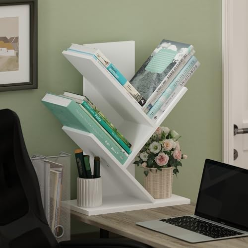 Furinno Tree Book Shelf, 3-Tier Bookshelf with Angled Open Shelf, Tree Bookcase for Room Decor, 8.4 x 15.7 x 21.3, for Organization and Storage, for Living Room, Bedroom, Home Office, White - Image 2
