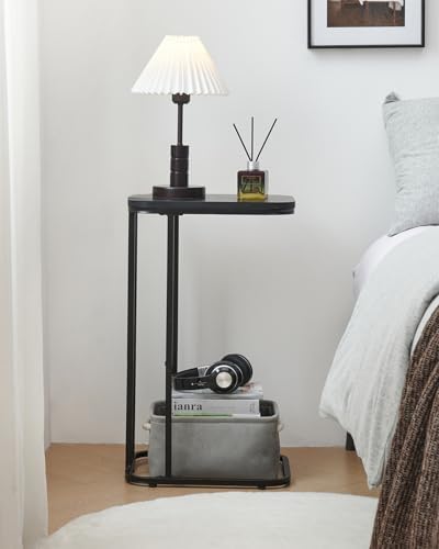 KJGKK C Shaped End Table, 27 Inches High Small Side Table for Sofa and Bed, Couch Table That Slides Under, Tall Tv Tray Table for Living Room, Bedroom, Metal Frame, Ebony Black - Image 6