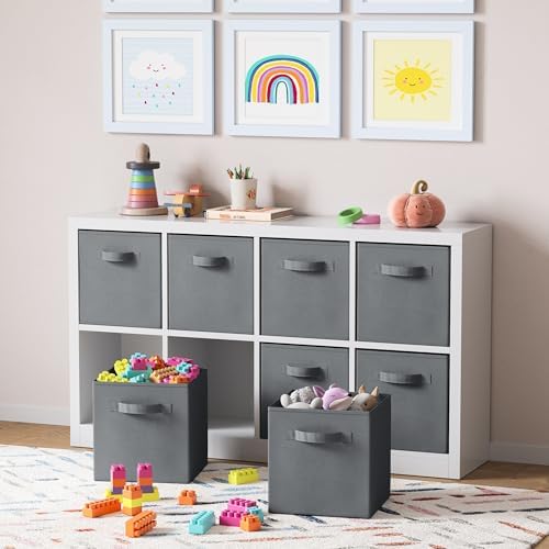 Storage Cubes Pack Of 8 - Standard Size Cube Storage Bin 10.5x10.5x11 With Dual Handles For Easy Carrying- Fabric Storage Bins Collapsible (Grey) - Image 5