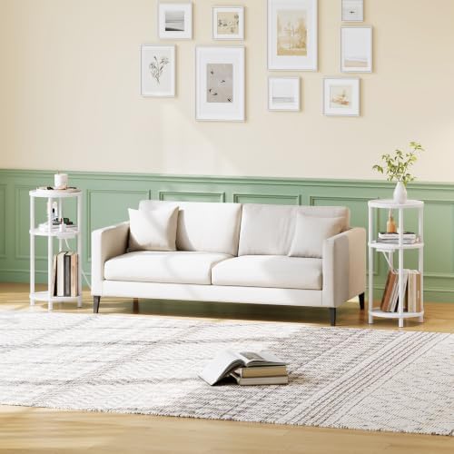 HOOBRO Small Round Side Table with Charging Station, 3-Tier Round Bamboo End Table, Compact Sofa Bedside Table for Small Space, Easy Assembly, for Living Room, Bedroom, Apartment, White WT152UBZ01 - Image 2