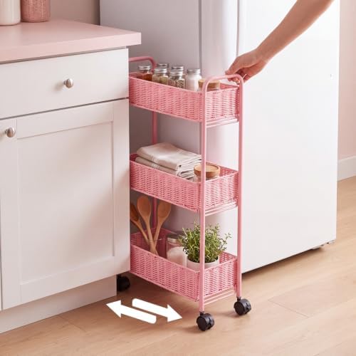 FOCHIER F Utility Slim Storage Cart,3-Tier Rolling Kitchen Office Laundry Room Cart with Wheels,Mobile Shelving Unit Organizer for Living Room,Bathroom, Baby Diaper,Art,Dining Room Narrow Places - Image 3