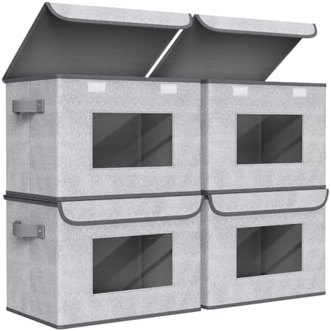 Univivi Fabric Closet Storage Bins with Lids for Shelves 4 Pack, Gray by Univivi