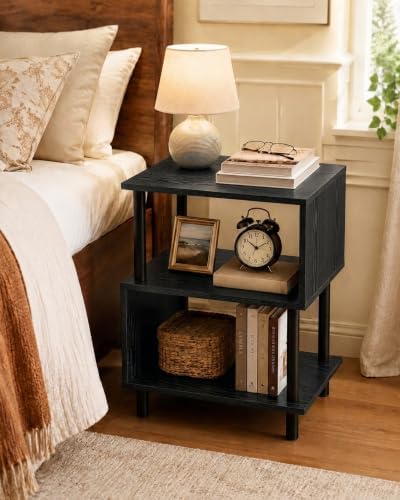 Frylr Side Table, Night Stand and End Table with Reinforced Metal Frame, 44 lb Capacity on Each Tier and Leveling Feet for Bedroom, Bedside, Living Room and Small Spaces, Black - Image 4