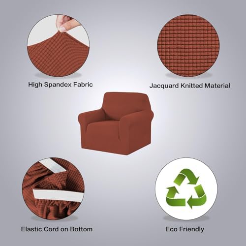 H.VERSAILTEX Stretch Armchair Slipcover Couch Cover Furniture Protector High Spandex Small Checks Knitted Jacquard Sofa Covers for Living Room (Armchair 31"-40", Rust) - Image 6