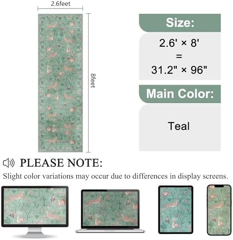 DUKINO 2.6x8 Rug for Hallway, Washable Kitchen Runner Rug Non Slip, Teal - Image 2