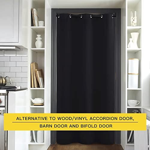NICETOWN Faux Folding Accordion Doors, Front Door Curtains for Doorway, Privacy Blackout Living Room Bedroom Divider/Sliding Patio Decoration (1 Panel, 9ft Tall x 5ft Wide, Black) - Image 4