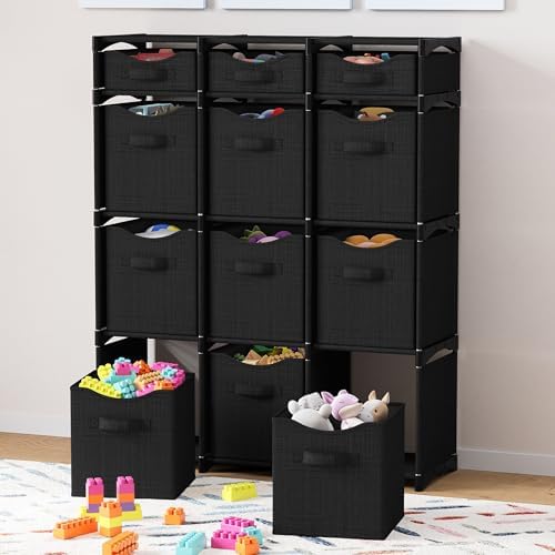 Cube Storage Organizer with Storage Bins Included - The Perfect Closet Organizers and Storage Solution. Includes 12 Storage Cubes, Great For Toy Storage, Closet Storage, Clothes Storage (Black) - Image 2