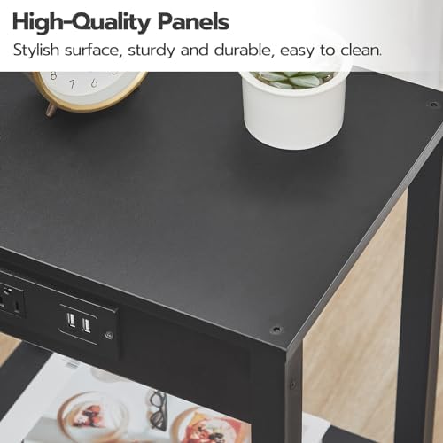 HOOBRO Side Table with Charging Station, Set of 2 End Table with USB Ports and Outlet, Nightstand with 2-Tier Storage Shelf, Faux Rattan Decoration, for Small Space, Black BK91UBZP201 - Image 5