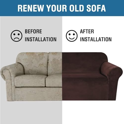 H.VERSAILTEX Stretch Velvet Sofa Covers for 3 Cushion Couch Covers Furniture Protector Soft with Non Slip Elastic Bottom, Crafted from Thick Comfy Rich Velour (Large Sofa 90"-97", Chocolate) - Image 5